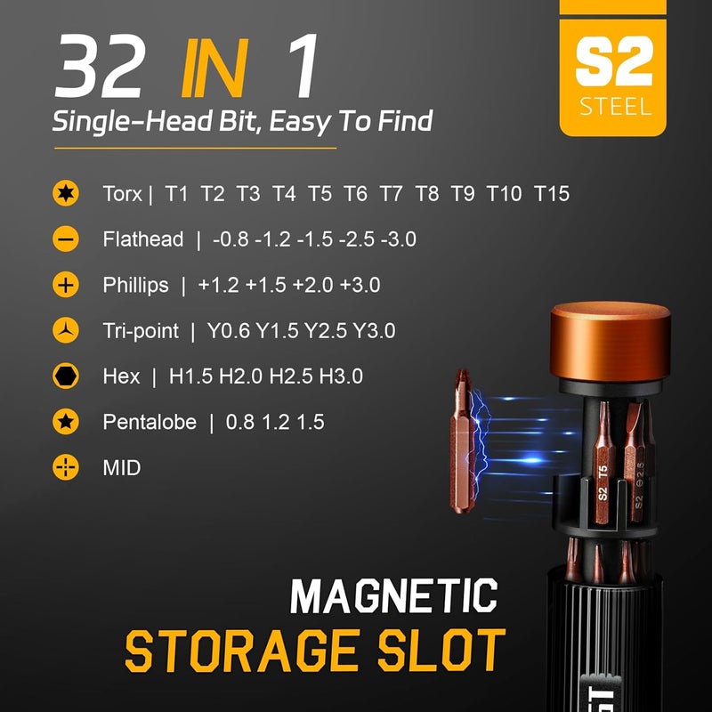 Jorest 32-In-1 Small Precision Screwdriver Set Magnetic, Valentines Day Gifts Gadgets Gifts for Men Him, Multi Bit Mini Repair Tool Kit with Torx for Electronic, Glasses, PS5/4, Camera, Phone, Laptop - Image 2